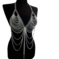 Women Calssic Tassel Body Chain Bikini Bra Slave Harness V Necklace Waist Jewelry - Silver