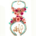 Women Trend Crystal Flower Pendant Necklace Bikini Beach Dress Decro Body Chain - Pink Blue