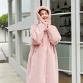 Cheap Warm Long Faux Rabbit Fur Overcoat Fashion Women Coat - Pink