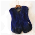 Cheap Winter Elegant Faux Raccoon Fur Vest Fashion Women Waistcoat - Blue