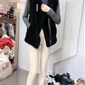High Quality Winter Elegant Faux Lamb Fur Vest Fashion Women Overcoat - Black