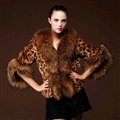 Leopard Print Plastic Elegant Faux Fox Fur Vest Fashion Women Overcoat - Brown