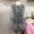 Luxury Winter Elegant Real Fox Fur Vest Fashion Women Overcoat - Gray