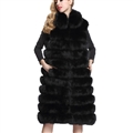 Overcoat Genuine Real Fox Fur Vest Fashion Women Medium-long With Belt Fur Waistcoat - Black