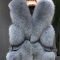 Popular Winter Short Furry Real Fox Fur Vest Fashion Women Waistcoat - Blue