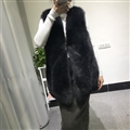 Pretty Winter Elegant Real Fox Fur Vest Fashion Women Overcoat - Black
