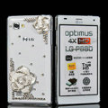 Flower Bling Crystal Case Rhinestone Cover shell for LG P880 Optimus 4X HD - White