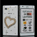 Heart Bling Crystal Case Rhinestone Cover shell for LG P880 Optimus 4X HD - Gold