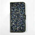 Luxury Bling Rollover Holster Cover Crystal Leather Case for iPhone 5 - Blue