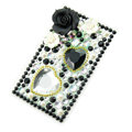 Black 3D Flower Crystal Bling Rhinestone mobile phone DIY Craft Jewelry Stickers