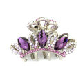Hair Jewelry Crystal Rhinestone Crown Gold Plated Metal Hair Clip Claw Clamp - Purple