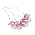 Elegant Hair Jewelry Crystal Rhinestone Flower Metal Hairpin Clip Comb - Pink