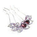 Elegant Hair Jewelry Crystal Rhinestone Flower Metal Hairpin Clip Comb - Purple