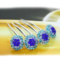 Elegant Hair Jewelry Rhinestone Crystal Ball Metal Hairpin Clip Comb - Blue
