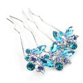 Hair Jewelry Crystal Rhinestone Lover Flower Metal Hairpin Clip Comb Pin - Blue