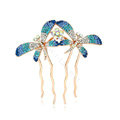 Hair Jewelry Rhinestone Crystal Butterfly Metal Hair Pin Clip Comb - Blue