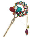 Retro Butterfly Crystal Rhinestone Hairpin Hair Clasp Clip Fork Stick - Multicolor