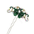 Retro HairPin Crystal Rhinestone Butterfly Hair Comb Clip Fork Stick - Green