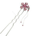 U Shape HairPin Crystal Rhinestone Flower Tassel Hair Comb Clip Fork Stick - Pink