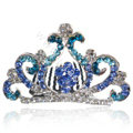 Bride Hair Accessories Crystal Rhinestone Crown Alloy Hair Pin Clip Combs - Blue