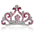 Bride Hair Accessories Crystal Rhinestone Crown Alloy Hair Pin Clip Combs - Pink