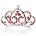 Crown Alloy Bride Hair Accessories Crystal Rhinestone Hair Pin Clip Combs - Pink