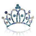 Crown Alloy Bride Hair Accessories Rhinestone Crystal Hair Pin Clip Combs - Blue