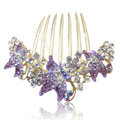 Elegant Hair Accessories Rhinestone Crystal Butterfly Alloy Hair Combs Clip - Purple