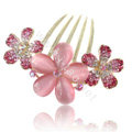 Elegant Hair Accessories Rhinestone Crystal Flower Alloy Hair Combs Clip - Pink