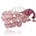 Elegant Hair Accessories Rhinestone Crystal Peacock Alloy Hair Combs Clip - Pink