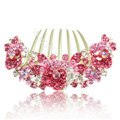 Hair Accessories Alloy Crystal Rhinestone Flower Bride Hair Combs Clip - Pink