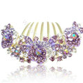 Hair Accessories Alloy Crystal Rhinestone Flower Bride Hair Combs Clip - Purple