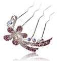 Hair Accessories Alloy Crystal Rhinestone Flower Hair Pin Clip Fork Combs - Purple