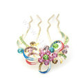 Hair Accessories Crystal Rhinestone Flower Alloy Hair Pin Clip Comb - Multicolor