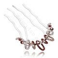 Hair Accessories Crystal Rhinestone Ring Alloy Hair Pin Clip Fork Combs - Coffee