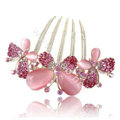 Hair Accessories Rhinestone Crystal Butterfly Alloy Hair Clip Combs - Pink