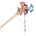 Retro Tassel Crystal Rhinestone Flower Hairpin Hair Clasp Clip Fork Stick - Multicolor