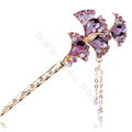 Retro Tassel Crystal Rhinestone Flower Hairpin Hair Clasp Clip Fork Stick - Purple