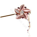Retro Tassel Rhinestones Crystal Flower Hairpin Hair Clasp Clip Fork Stick - Purple