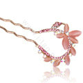 U Shape HairPin Rhinestone Crystal Butterfly Hair Clip Comb Fork Stick - Pink