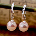 8X25mm Pink south sea shell pearl earrings 925 sterling silver hoop earrings