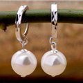 8X25mm White south sea shell pearl earrings 925 sterling silver hoop earrings