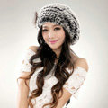 Autumn and winter fur rabbit beret hat warm caps cold-proof rex rabbit hair hat - Gray