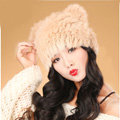Child kids Rabbit Fur Hat Knitted Thicker Winter Warm Cute Baby female Caps - Khaki