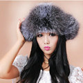 Fashion Women Fox Fur Hats Winter Warm Whole Leather Ear protector Caps - Gray