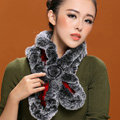 Fashion Women Knitted Rex Rabbit Fur Scarves Winter warm Flower Wave Neck wraps - Black Red