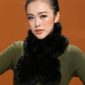 Fashion Women Knitted Rex Rabbit Fur Scarves Winter warm Flower Wave Neck wraps - Black