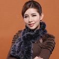 Fashion Women Knitted Rex Rabbit Fur Scarves Winter warm Flower Wave Neck wraps - Navy