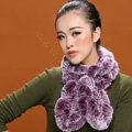 Fashion Women Knitted Rex Rabbit Fur Scarves Winter warm Flower Wave Neck wraps - Purple White