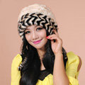 Fashion Women Mink hair Fur Hat Winter Warm Handmade Knitted Caps - Beige Black
